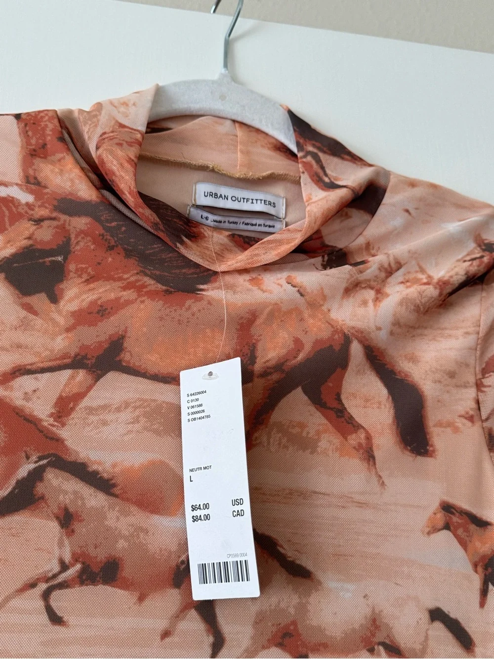 Horse Print Long Sleeve Mesh Mini Dress - Tan & Peach Tones - Picture 3 of 4